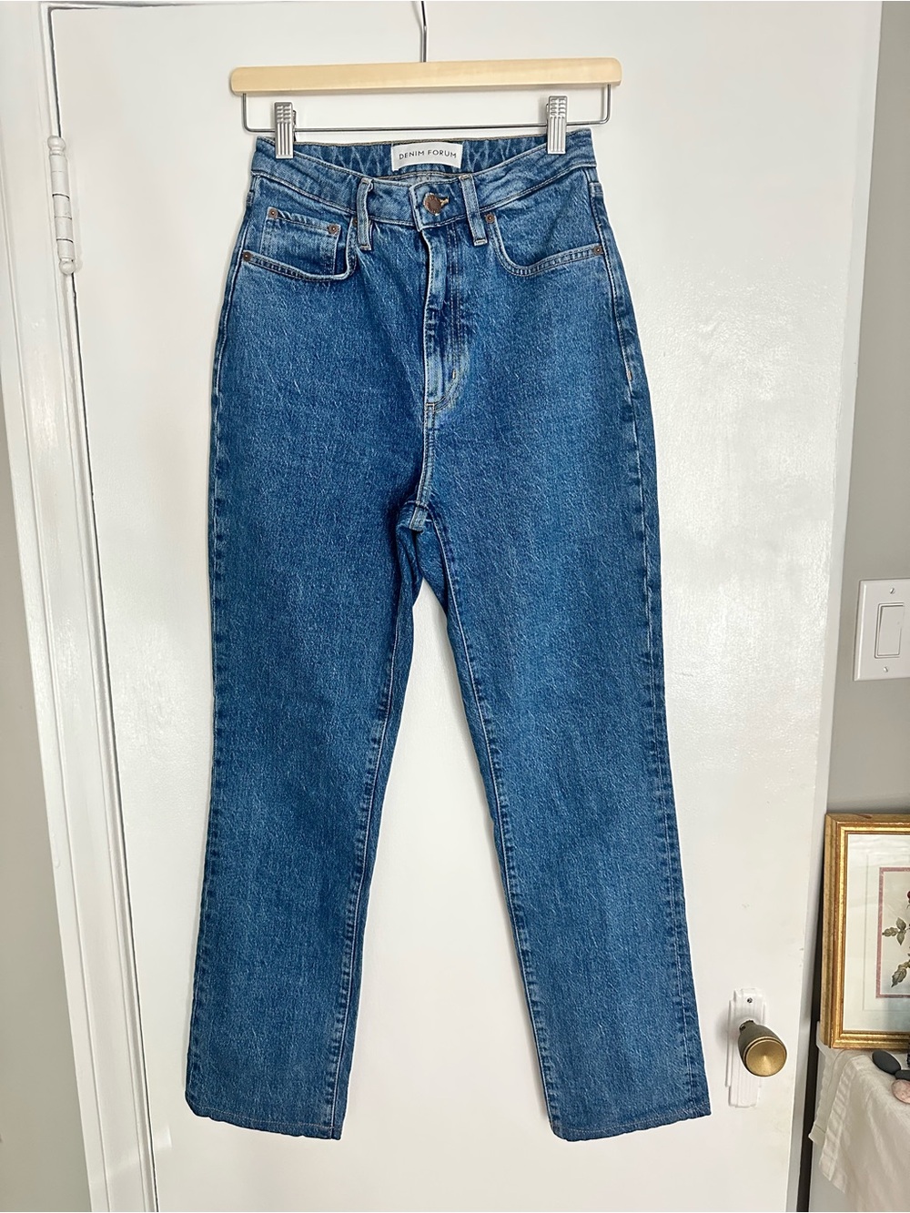 Denim Forum High-Rise Straight Jeans in Medium Blue